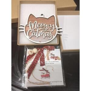 Meowy Catmas Wooden Christmas Ornament  Cat-Themed Holiday Decoration X3